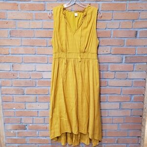 (L) Old Navy | Mustard Hi-Low Sleeveless Lined V-neck Midi Dress